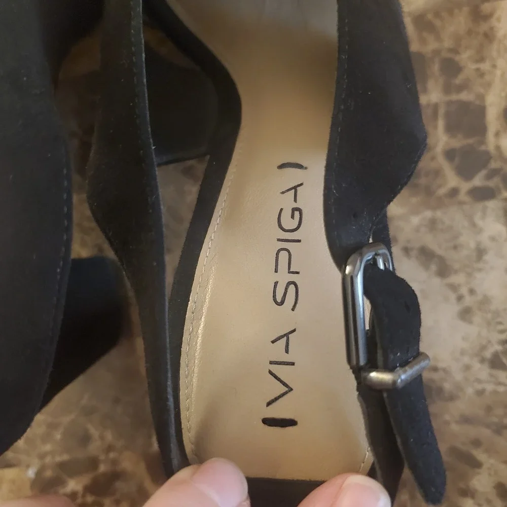 VIA SPIGA Suede Platform CrossStrap Slngbk Sandal Heels 7.5M Black Y2K going out